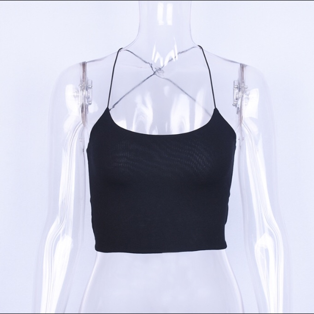 Black crop top backless - Picture 6 of 7